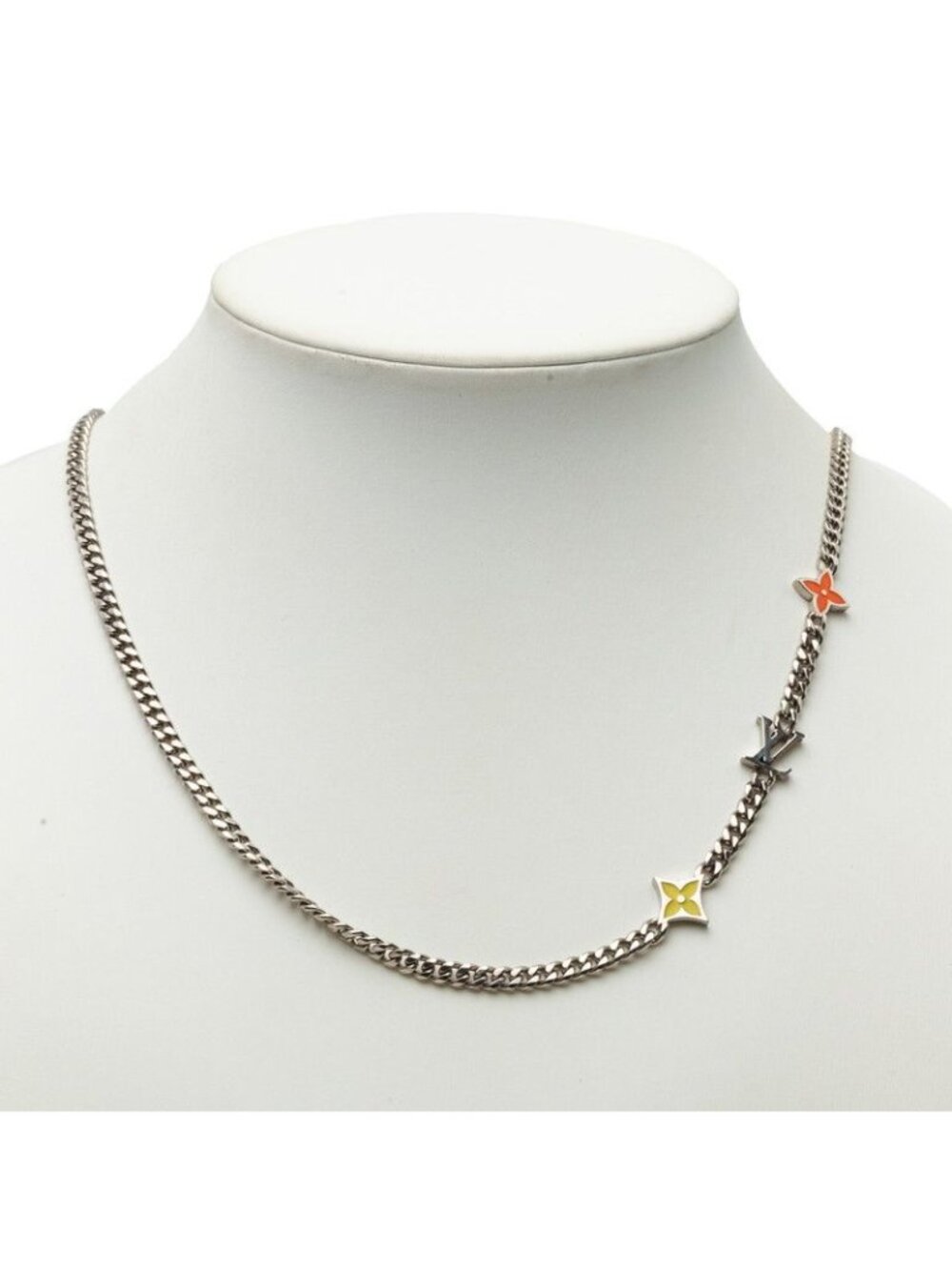 Louis Vuitton Collier Monogram Low Chain Necklace Silver Red Orange Metal